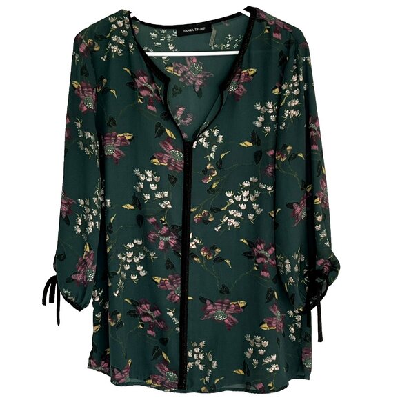 Ivanka Trump Tops - Ivanka Trump Top size Lg 3/4 Sleeve Slit Neck Floral Forest Fairy Grunge Career